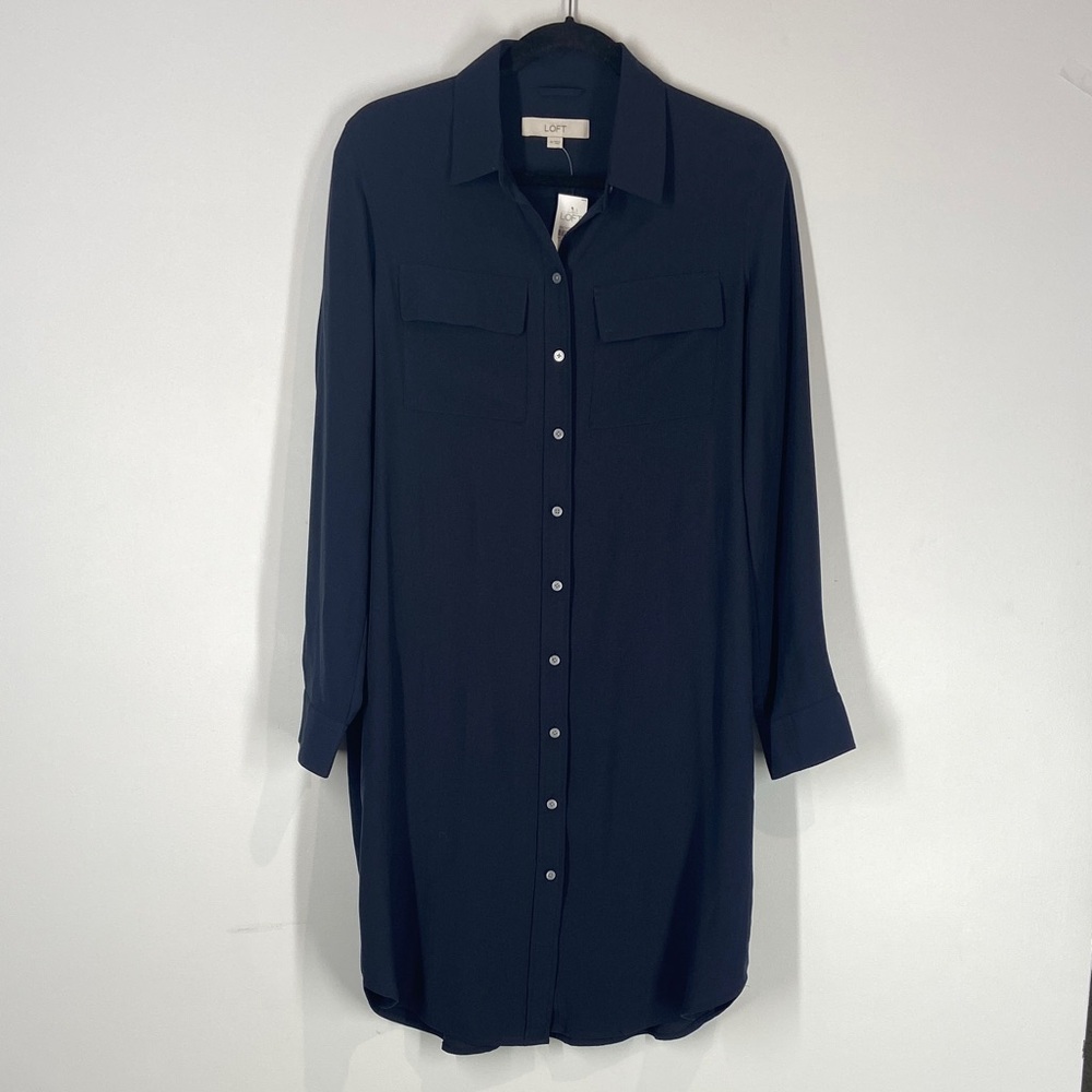 LOFT Midnight Blue Shirt Dress with belt. New